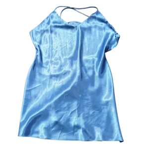 Victoria's Secret Shimmering Blue Satin Short Gown Ladies Medium Pink Label